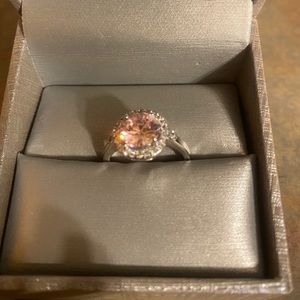 Circle Cut Morganite and cubic Zirconia Ring